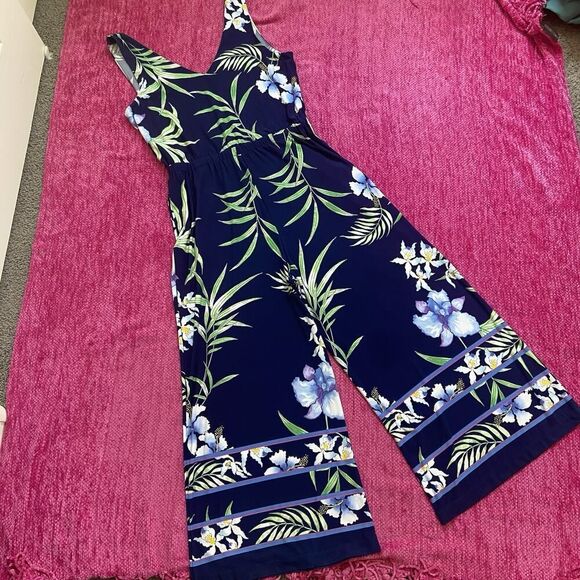 Tommy Bahama Acqua Dei Fiore Wide Leg Jumpsuit Navy Blue Floral Size Medium - Picture 5 of 10